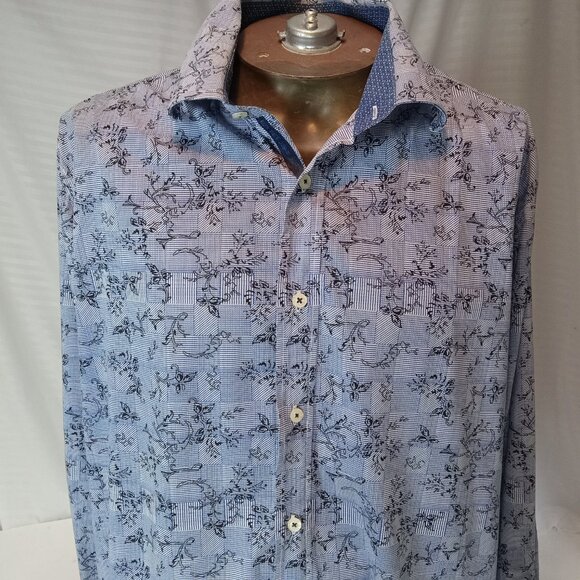 English Laundry Shirt Mens 17.5 XL Blue Check Flip Cuff Long Sleeve Classic - Picture 3 of 15